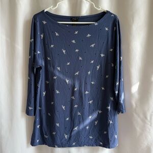 Ann Taylor Factory Navy Blue Bee Print Long Sleeve Top